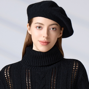 Boina Francesa de Cachemira 100% Tejida a Mano, Gorro de Invierno para Mujer, con Borde Acanalado, Color Sólido, de Lujo y Suave - Product Image 5
