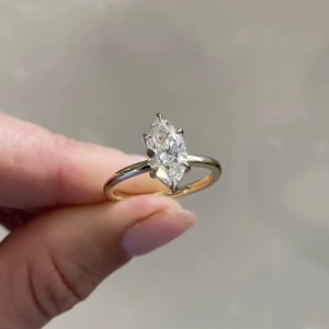 Engagement <b>Ring</b> Elongated Center 3ct Hexagon Cut Lab Grown Diamond VVS2 Clarity IGI Certified 14K Solid Gold Handmade - Product Image 1