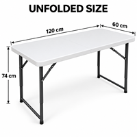 Table pliante de 120 cm avec poignée de transport, table utilitaire portable blanche, structure en acier carbone pour événements en plein air, restauration et camping