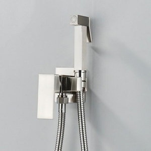 Modern Square Shower Sprayer Head for Toilet Black <strong>Brass</strong> Bidet Hand Sprayer with Ceramic Valve <strong>Core</strong> 2-Hole Mount <strong>Shattaf</strong> Set - Product Image 2