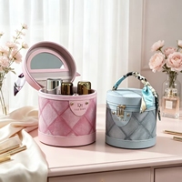Étui à maquillage cylindrique avec miroir, boîte de rangement cosmétique portable en cuir PU, sac de rangement pour maquillage de voyage, organisateur de maquillage portable