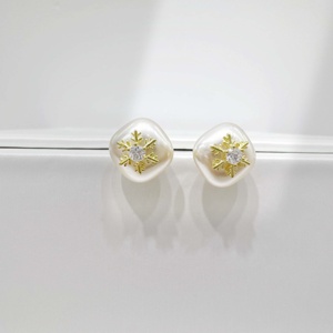 Custom plata 925 sterling silver snowflake 18k gold plated bowknot Earring wholesale heart shape unique pearl earrings for women - Product Image 5