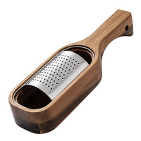 Râpe à fromage manuelle antidérapante en bois d'acacia avec boîte de rangement à fond plat, zester en acier inoxydable pour citron, fromage, truffes, usage domestique