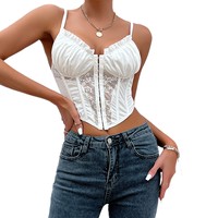 Garniture en dentelle pour femmes Spaghetti Strap Corset Bustier Top Sheer Mesh Going Superposition Cami Top Garniture à volants désossée pour la taille
