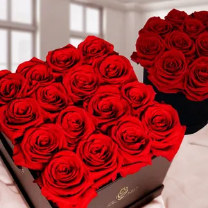 Boîte à fleurs de Roses naturelles préservées de qualité A, Roses éternelles, Roses éternelles, boîte-cadeau ronde cylindrique, boîte à fleurs en velours
