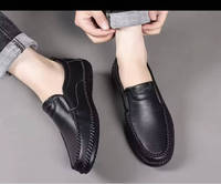 Chaussures décontractées plates en cuir PU pour homme avec semelle extérieure en caoutchouc, mocassins en cuir pour la marche et la conduite