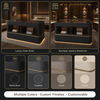 Meuble de rangement de luxe noir mat en acier inoxydable avec dessus en verre trempé et éclairage LED, idéal pour chambre à coucher – Vente directe usine