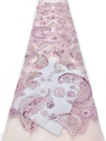 NI.AI Nouveau style Tissu en dentelle à sequins géométriques brodés, entièrement recouvert de sequins, tissu en dentelle perlée courte avec sequins