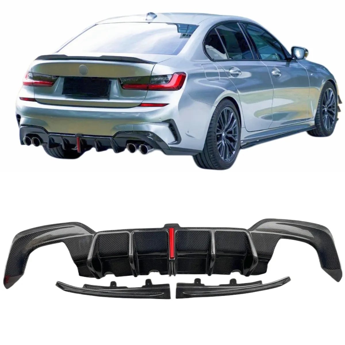 Phụ Tùng Ô Tô Bộ Chia Phía Sau Cho BMW 3 Series Nâng Cấp G20 G28 Bộ Khuếch Tán Phía Sau Thân Xe Bằng Sợi Carbon Kiểu KB 2019 +