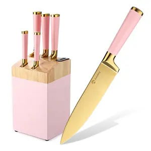 Кухонные инструменты для приготовления пищи 6 штук; Высокое качество; Розовые красочной ручкой набор ножей из нержавеющей стали с ножом деревянный держатель