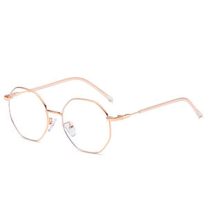 Gafas con Bloqueo de Luz Azul, Metálicas en Oro Rosa, Unisex, Montura Poligonal Irregular, Amplia, Sin Graduación - Product Image 1