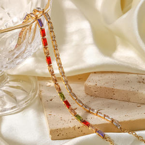 Estilo francés de moda cuadrado corte esmeralda Cubic Zirconia tenis pulsera titanio acero cadena cristal diamante joyería Mujer - Product Image 4