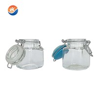 Pot en verre carré de haute qualité de 80 ml pour miel/confiture avec clip métallique et couvercle en bois, marque BROTHER, modèle GJ45048002SX, emballage alimentaire