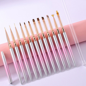 Pinceaux à ongles personnalisés avec manche métallique rose dégradé, pour liner, rayures, motifs floraux, ovales, plats, ronds, pour gel UV, ombré et fan. - Product Image 2