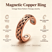 Bague de thérapie magnétique en cuivre rouge antique, torsadée et tressée, ouverte et réglable, pour cadeau