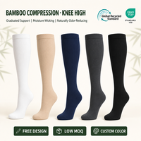 Chaussettes de compression montantes en bambou pour femmes, personnalisées, couleur nude et marine, à soutien gradué, pour le voyage, les infirmières, OEM, chaussettes de randonnée en bambou, vente en gros