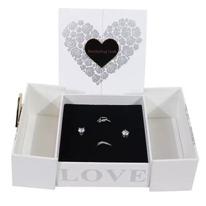 Red LOVE Double Opening Heart Jewelry <b>Box</b> Gold Pancake <b>Gift</b> <b>Box</b> <b>Necklace</b> Earrings Rings Packaging Case - Product Image 3