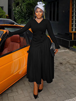 Produits Tendances 2025 : Robe Longue Plissée à Col en V et Manches Longues, Couleur Unie, Grande Taille, Ajustée et Élégante pour Femme