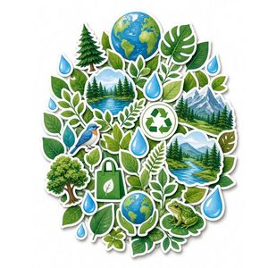 Juego de 50 Pegatinas Ecológicas de Vinilo Impermeables para Laptop, Botella de Agua, Día de la Tierra, Tema de Reciclaje - Product Image 1