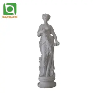 تمثال نسائي على شكل شخصية يونانية, تمثال نسائي من الرخام الأبيض بحجم الحياة مزود بديكور لتزيين الحدائق
