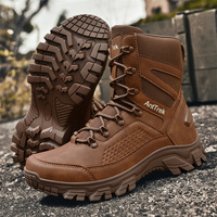 Bottes de randonnée tactiques imperméables en cuir synthétique marron désert, montantes, pour l'extérieur et le trekking dans le désert