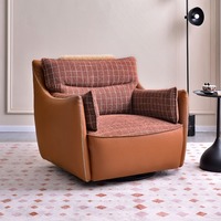 Fauteuil de salon individuel moderne et minimaliste de style italien en bois et cuir, pivotant et inclinable, pour la maison, le salon, le balcon, petit modèle