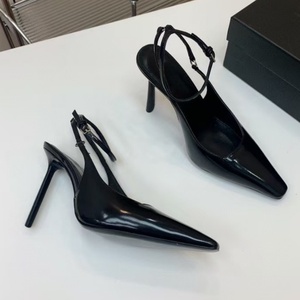 Zapatos de tacón alto elegantes para fiesta o boda, con punta en pico y correa, de cuero patentado, para mujer, sandalias de tacón alto con una sola correa. - Product Image 1