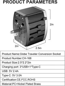 インターナショナルプラグアダプターオールインワンワールドワイドウォールチャージャー4 USBユニバーサルトラベルアダプターユニバーサル電源アダプター