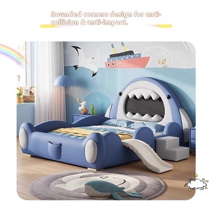 Giường gỗ rắn hoạt hình sáng tạo Giường cá voi Giường bé trai bảo vệ giường trượt - Product Image 3