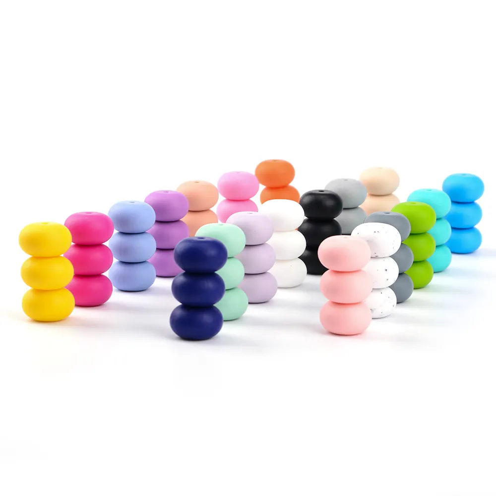 Bpa Free Custom Soft Flat Round Abacus 22mm 19mm 14mm Silicone Beads Wholesale