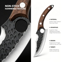 Coltello da Disosso Martellato con Manico in Noce Nero, Coltello Curvo per Tagliare la Carne per Campeggio e Cucina