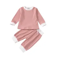 Fabrik Niedrigen Preis Großhandel Herbst 2pcs Langarm Baby Kleidung Sets Rüschen Rippen Baumwolle Kleidung Outfits