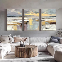 Lot de 3 tableaux modernes abstraits beige, gris et or, peinture à l'huile texturée faite à la main sur toile, grande œuvre d'art murale pour la décoration intérieure