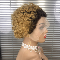 Perruque en cheveux humains coupe pixie, courte, bouclée style Jerry, couleur ombrée P4/30, cheveux humains vierges, perruque frontale en dentelle 13*1
