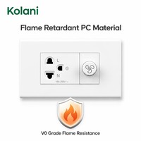 Placa de pared de montaje oculto de doble módulo Kolani 120, enchufe universal de 3 orificios + perilla de control de velocidad del ventilador, panel de PC blanco brillante