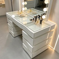 Table de toilette de luxe RGB avec port USB, tiroirs lumineux LED, miroir de maquillage et coiffeuse – Mobilier de chambre et d'hôtel