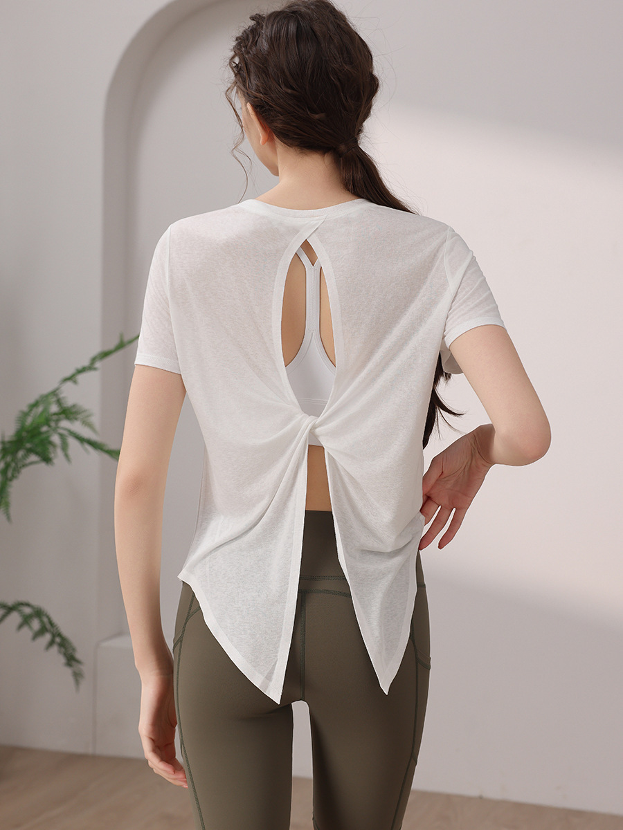 New Viscose/Polyester Short Sleeve Snowflake Beautiful Back Sports Top Women's Quick-drying Fitness T-shirt Pilates Yoga