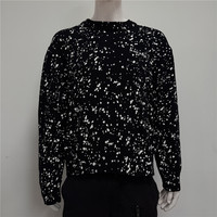Pull col rond tricoté 7GG sur mesure OEM, motif géométrique jacquard noir, imprimé feuille d'aluminium, pour homme, en laine fine, hiver