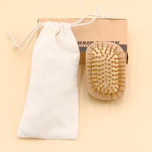 Hot Sale Portable Round Shape Bamboo Wood Hair Brush Natural Bamboo-teeth Hair Detangling Brush For Women Men Children