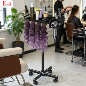 Chariot de salon noir à roulettes réglable en hauteur pour extensions de cheveux et coloration de perruques - Product Image 2