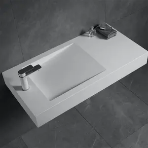 Lavabo colgante de pared de resina de piedra sólida, lavamanos de pared de superficie sólida de mármol