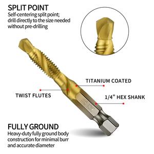 Titanium Combination Drill and Tap Set, Metric <b>Thread</b> HSS M3-M10 Screw Tapping Bit <b>Tool</b> 1/4" Hex Shank - Product Image 5