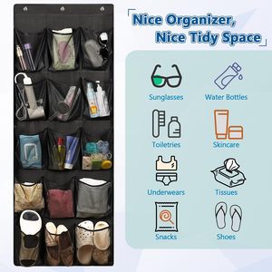 Organizador para colgar sobre la puerta, 15 bolsillos, estante de almacenamiento tipo gancho magnético para accesorios de zapatos de crucero, color negro - Product Image 5