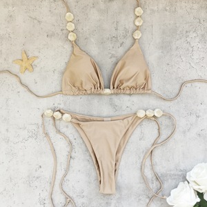 Nouvelle Collection TW 2026 – Ensemble Bikini Deux <span class=keywords><strong>Pièces</strong></span> Uni avec Perles pour Femme – <span class=keywords><strong>Maillot</strong></span> <span class=keywords><strong>de</strong></span> <span class=keywords><strong>Bain</strong></span> Sexy Taille Basse et Dos Nu pour la Plage - Product Image 3