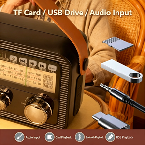 Radio portable FM/AM/SW avec guide vocal, lecteur USB sans fil, carte TF, lampe torche, lumière SOS, piles AA rechargeables, rétroéclairage. - Product Image 3