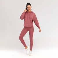 Ensemble 3 pièces Leggings à capuche et manches longues pour femmes Fitness Yoga Set