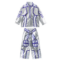 Costume de performance unisexe argenté, inspiré de la technologie, pour enfants, pour la danse robotique, le cosplay laser spatial et le style jazz, tendance futuriste pour défilé