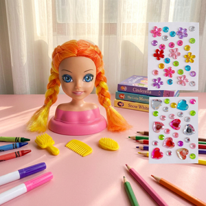 Custom Pocket Size Vinyl <b>Styling</b> <b>Head</b> with Sticker Brush Comb Set in Window Box for Retail Supply - Product Image 1