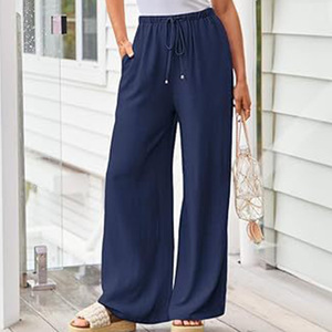 <span class=keywords><strong>Pantaloni</strong></span> <span class=keywords><strong>Palazzo</strong></span> da Donna Enyami Taglie Forti, Casual con Coulisse ed Elastico in Vita, Stile Streetwear, Gamba Larga e Dritta - Product Image 3