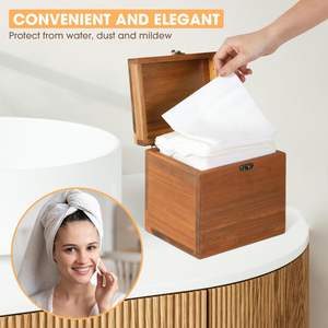 Acacia Box 50 Load Capacity <b>Wooden</b> Container Face Towelettes Bathroom Counter <b>Storage</b> Stone <b>Bin</b> - Product Image 5
